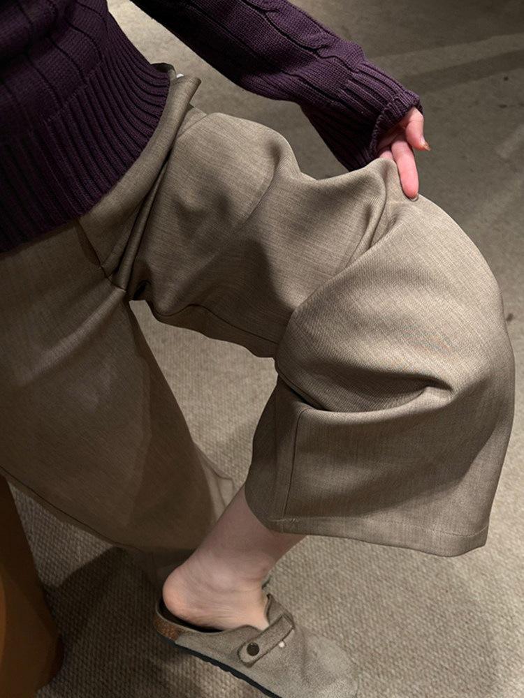 Women's Wide-Leg Khaki Suit Pants, Plus Size, Coffee Color, Spring Arrival, Popular Old Money Style Trousers