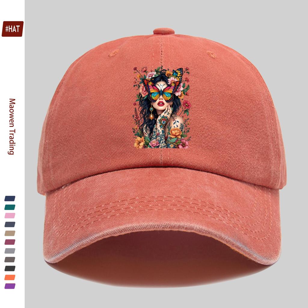 Pc Women Adjustable Trucker Cap with Butterfly Tattoo Print Vintage Suitable for All Lightweight Baseball Hat NonElastic