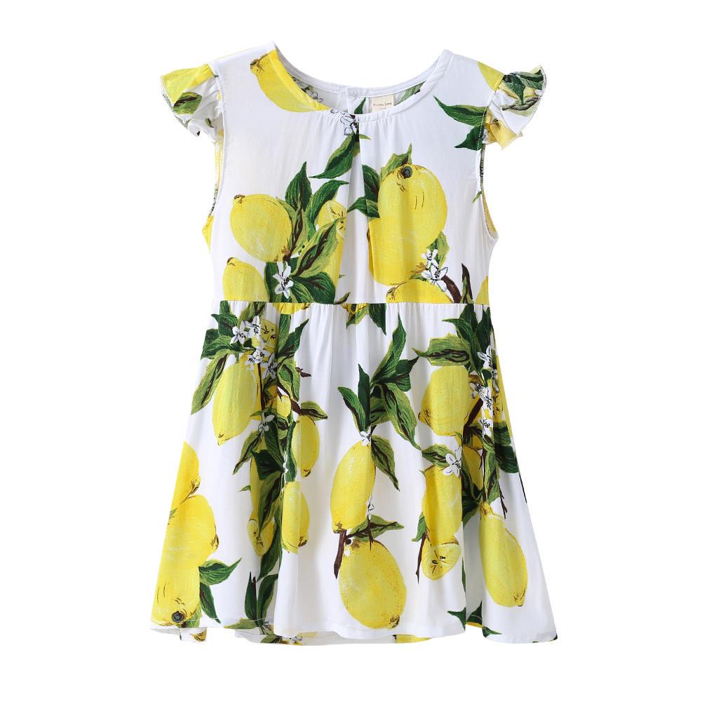 Buy Fruit Printed Dress Flying Sleeve Kids Girl Summer Loose Button
