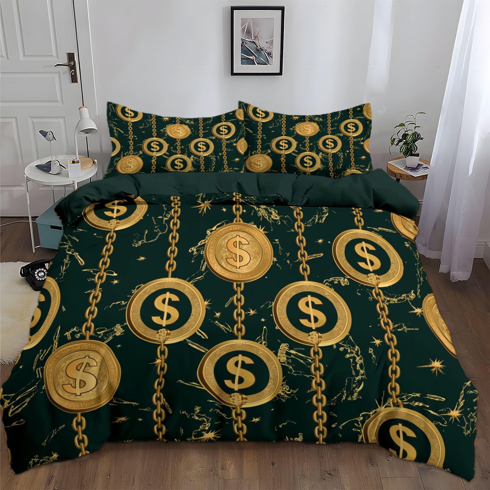 

Gold Coins Duvet Cover Set For Kids Teens Queen King Lightweight Bedspread Cover Bedroom Decor Money Sign Bedding Sets No Quilt EU Single(135x200cm)