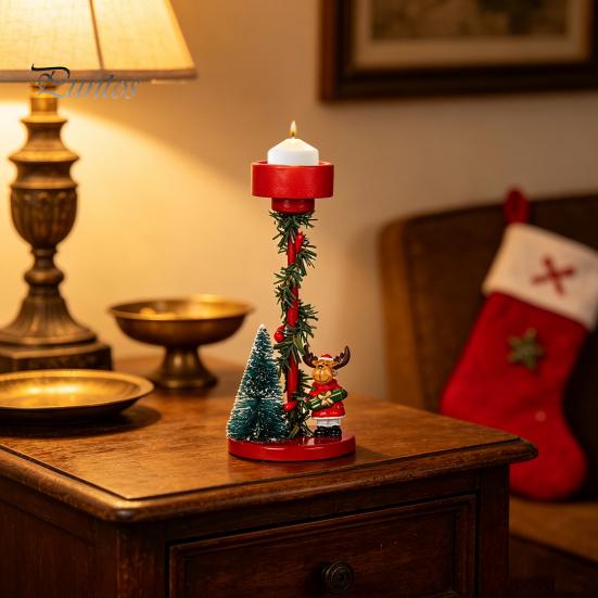 Unique Souvenir Gift Christmas Reindeer Candle Holders, Red Cartoon Candlestick Cute Holder Winter Holiday for Tealight Candles, Table Centerpieces