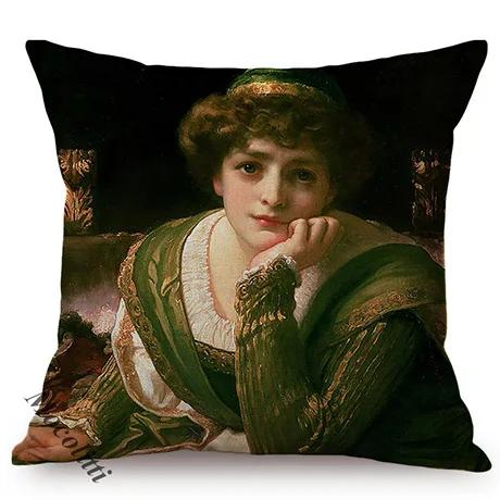 Elegant Lady Beautiful Nordic Classical Woman Oil Painting Home Decorative Throw Pillow Case Art Room Gallery Sofa Cushion Cover