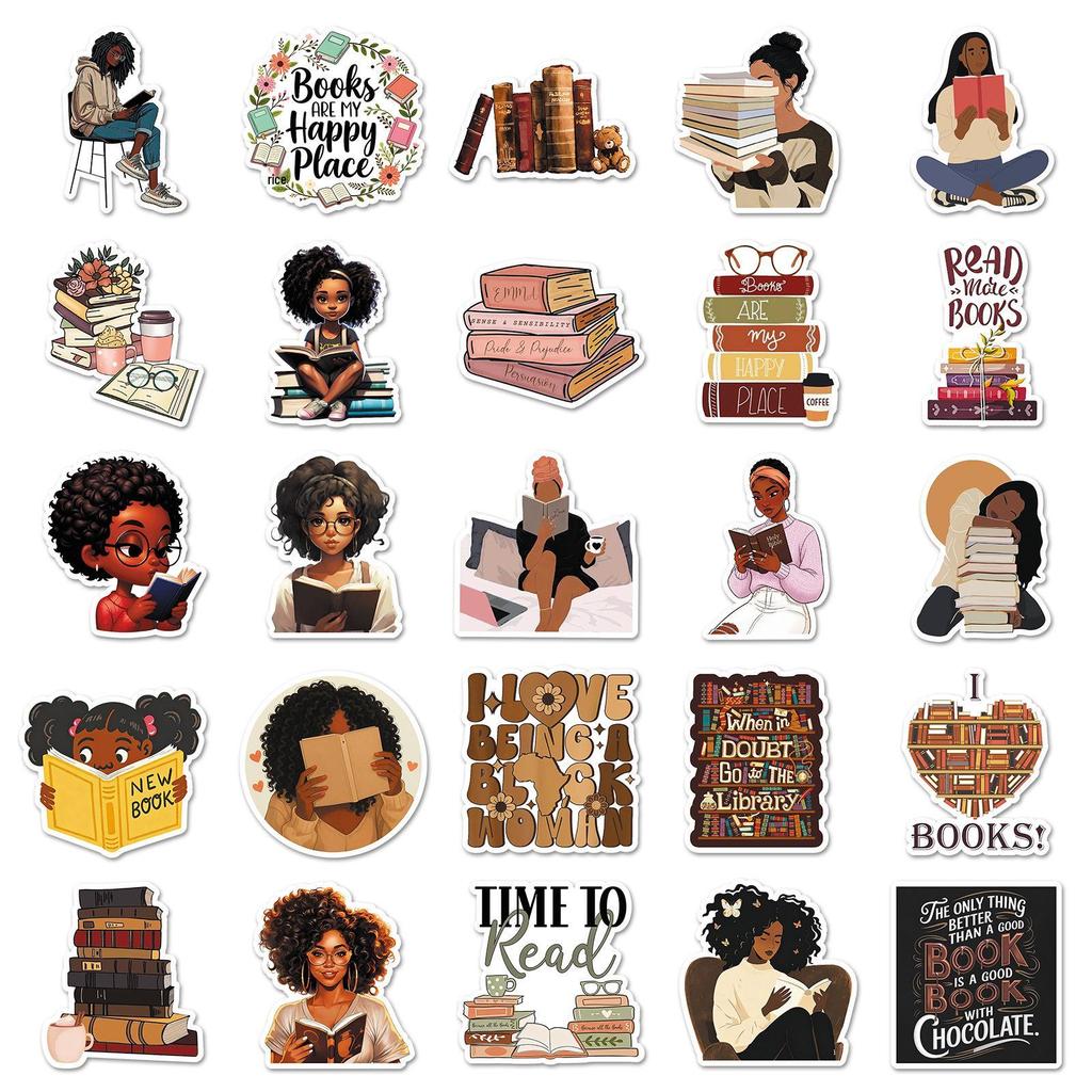 50 Reading Girl Bookworm Retro Stickers - Waterproof Decorative Journal Stickers