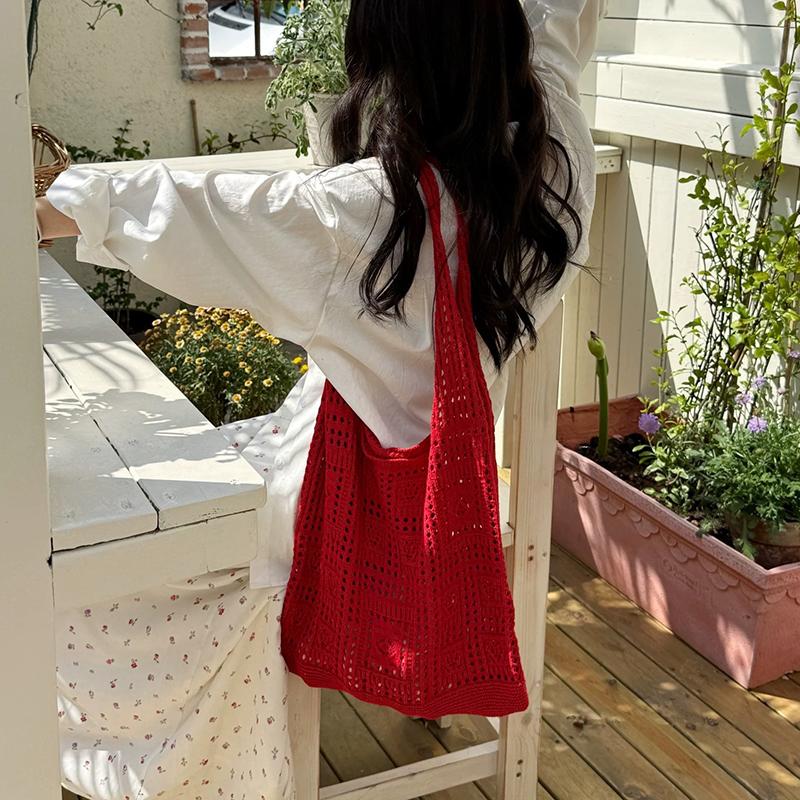 Basit Tığ İşi Tote Çantalar Moda Oyuk Örgü Kadın Çantaları Günlük Kadın Omuz Çantaları Bayan Alışveriş Üst Saplı