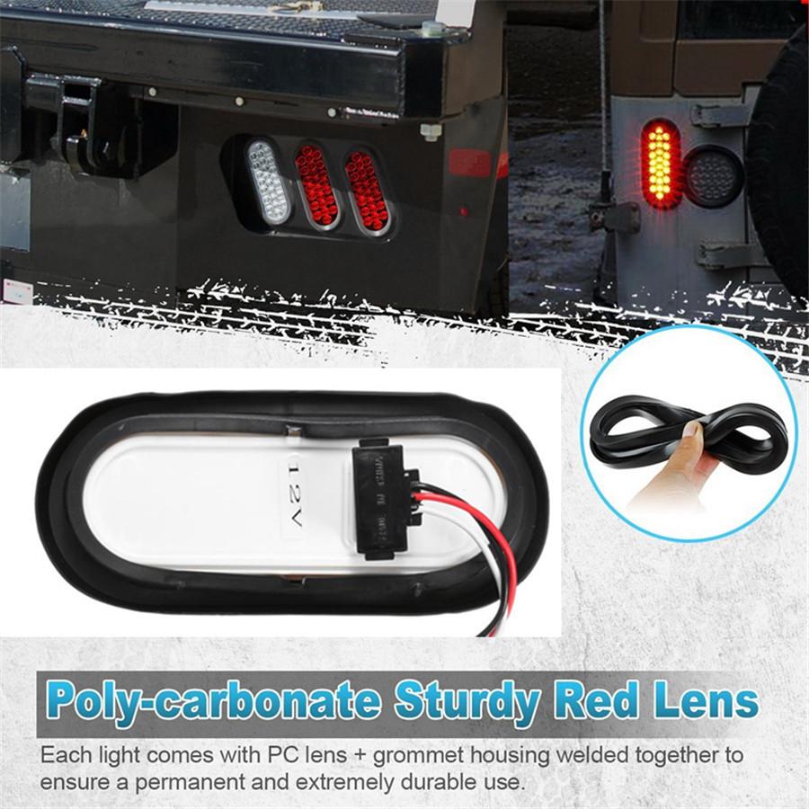 Universal 2X Oval Brake Stop Tail Fog Drl Turn Sealed Marker Lights Flush Mount 6" Inch 24 Led Truck Trailer Boat Utility Red Lens Waterproof 12V