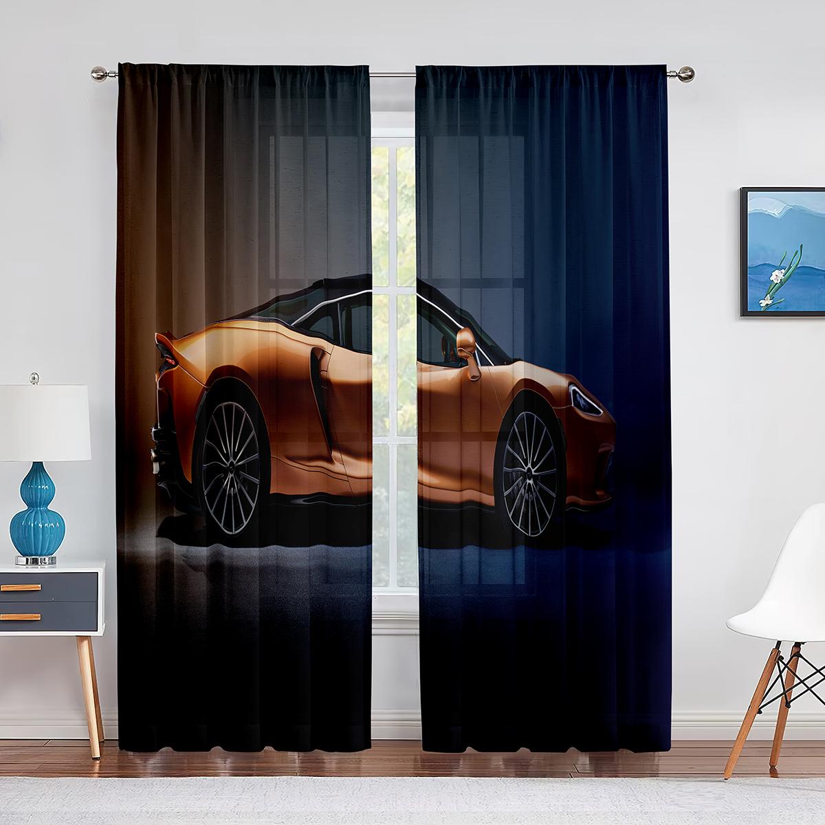 Тюлевые шторы со спортивным автомобилем и американским флагом для спальни — фото 12