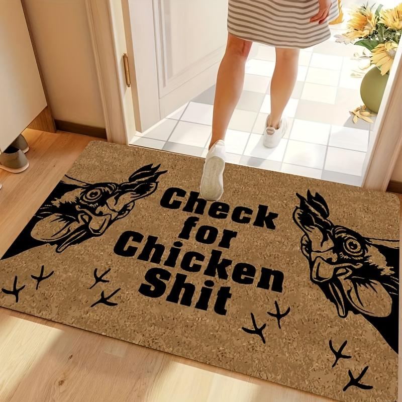 Chicken Shit" Doormat-Humorous Welcome Mat with Rooster Pattern, Polyester, Machine Washable, Front Door Mat, Chicken Decoration