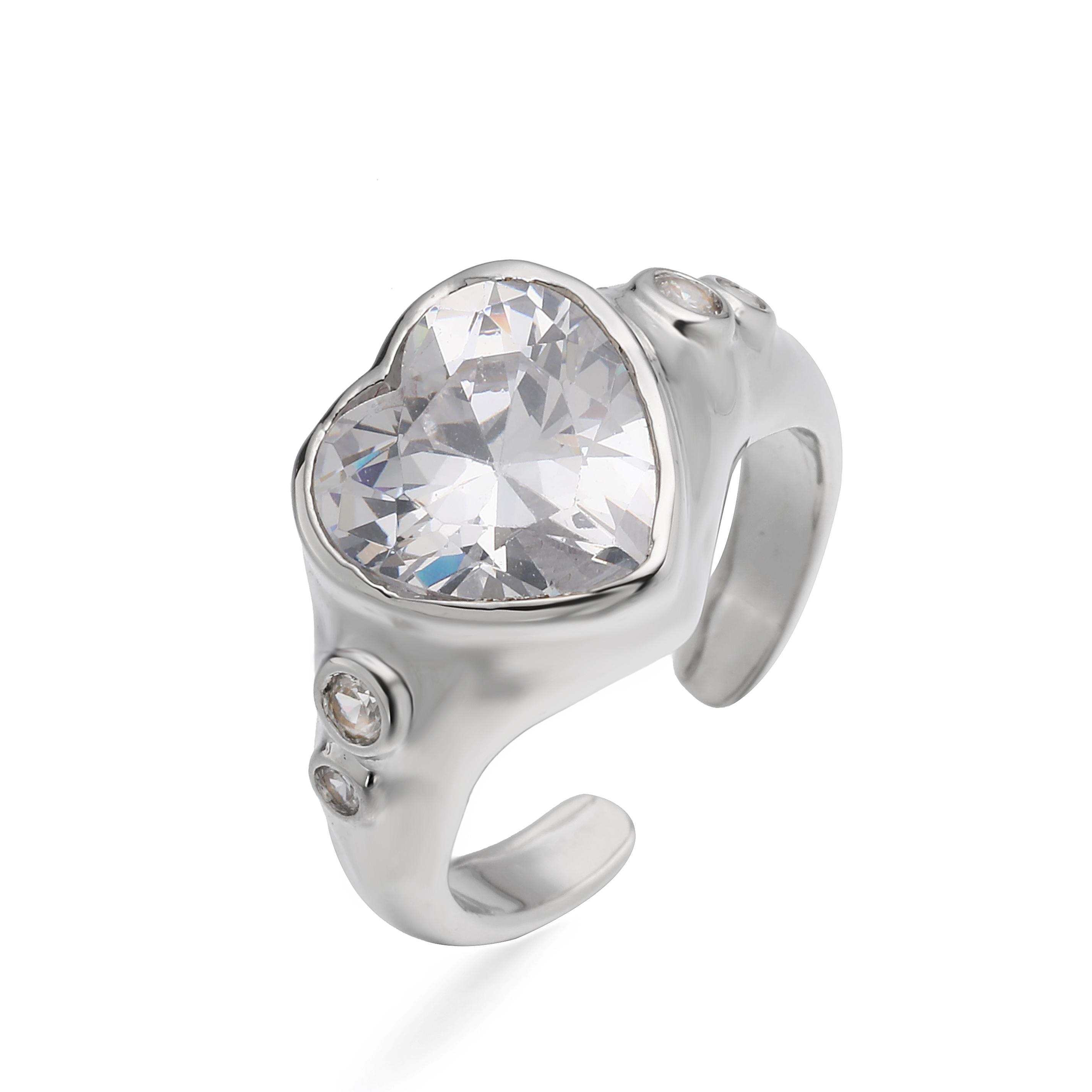 Circular Heart-Shaped Bridal Ring Fashion Jewellery Cubic Zirconia Prong Setting Design Anniversary Gift Jewellery 1 Piece resizable