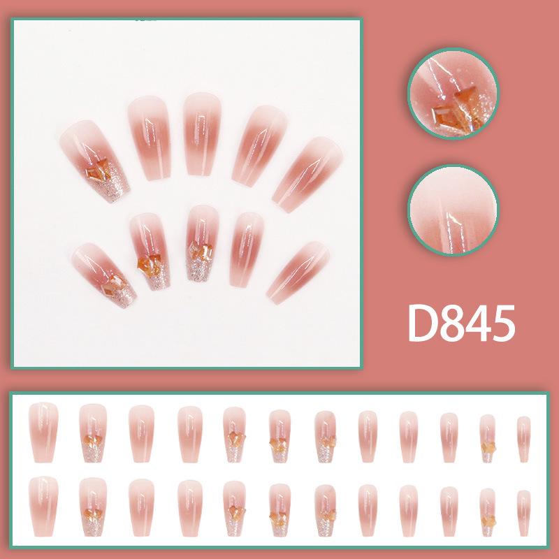 Gradient Blush Glitter Nail Tips with Champagne Diamonds