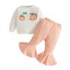 Baby Mädchen Halloween Kürbis Stickerei Pullover Rundhals Langarm Sweatshirt mit Elastischer Taille Schlaghosen Set