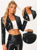 Allegra K Women's Halloween Costume Crop Jacket/Blazer, Long Sleeves, Luminous Sequins, Open Collar, Metallic Effect, Black, Size S