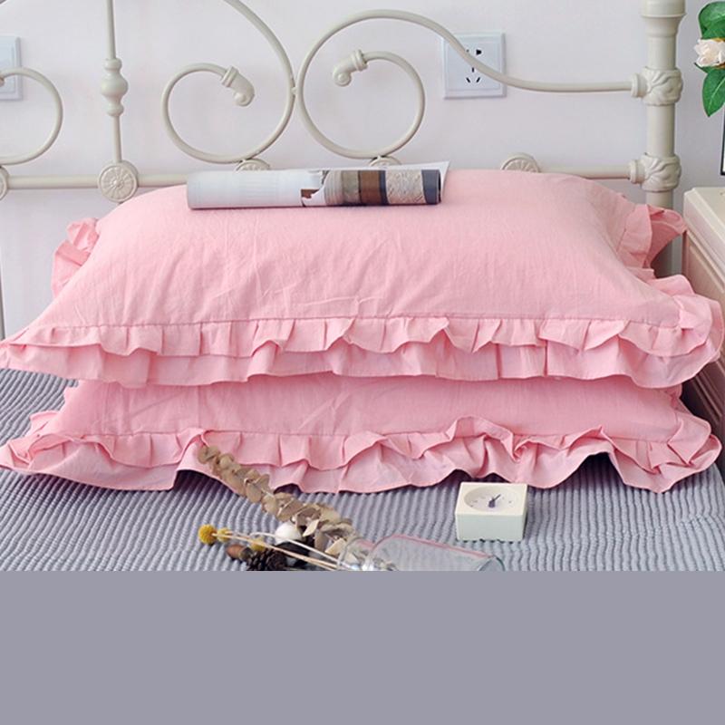 1 Pair European Style Cotton Wrinkle Elegant Pillow Cases Ruffle Design Pillow Cover Ruffle Princess Pillowcase 48*74cm