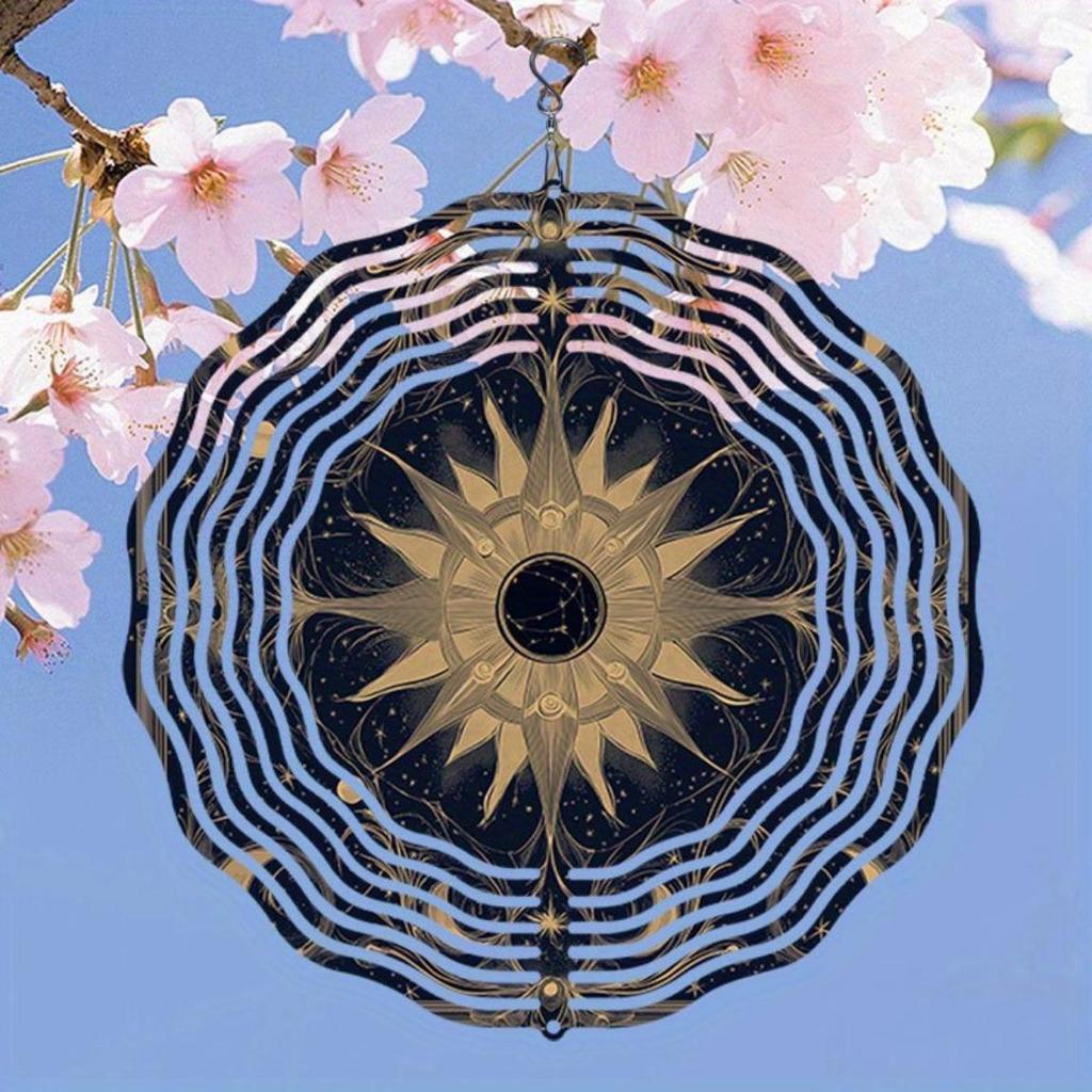 Solarbetriebenes Windspiel mit Sonne & Mond Mandala – 2D Rotierende Metall-Außendekoration für Garten, Terrasse oder Balkon | Keine Batterien erforderlich