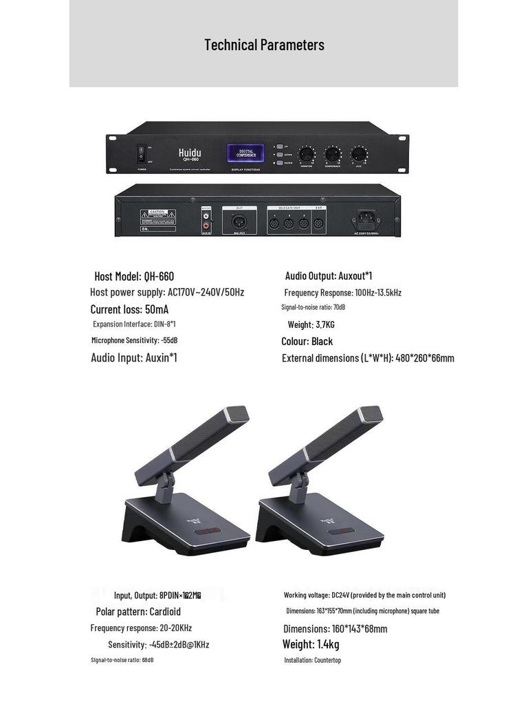 HuiDu QH-660 Wired Conference Desktop Microphone with Square Tube