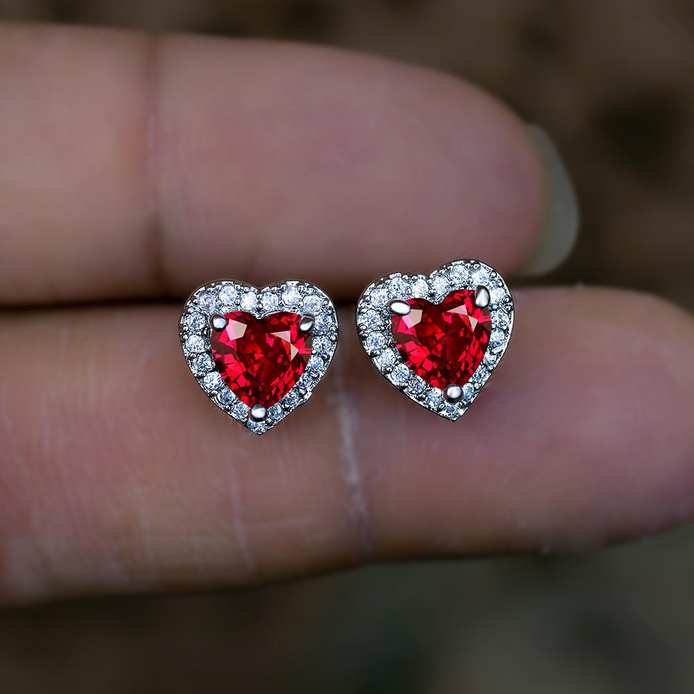 Dainty Female Rainbow Crystal Stone  Charm Silver Color Small Stud Earring Cute Heart Zircon Wedding Earrings For Women