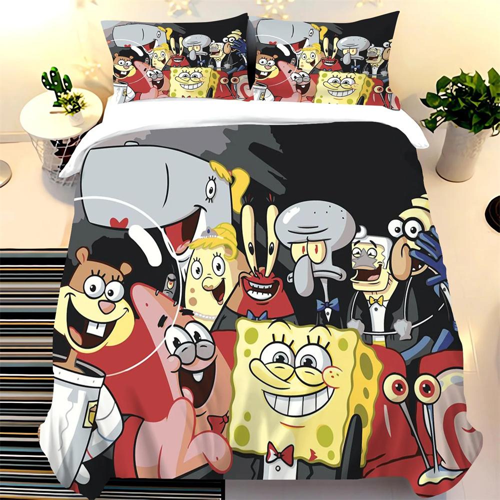 SpongeBob SquarePants Duvet Cover Set, Boy and Girl Duvet Cover Pillowcase, Cute Set, King Size Bedding Set 2/3 Piece Set