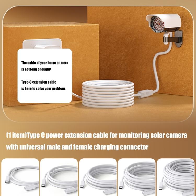 Type C Male to Female Charging Cable Power Extension Wire Ideal for Solar Powered Cameras and Camping Gear Connection