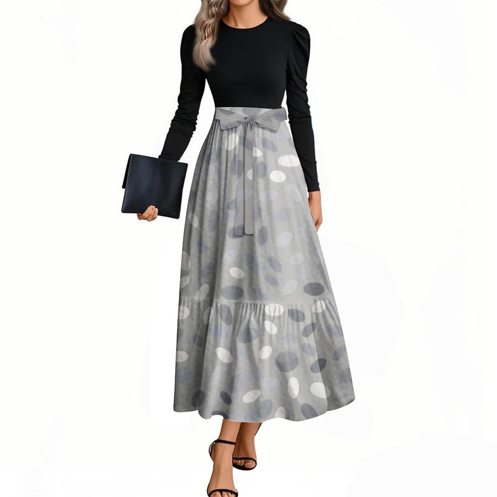 Rochii de damă la modă, casual, cu centură, cu mânecă lungă, cu gât rotund, cu imprimeu floral, elegante, cu temperament