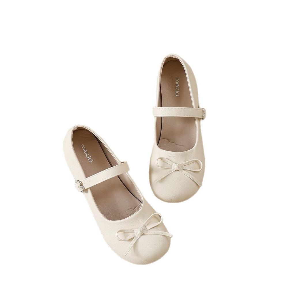 Mary Jane shoes 2025 summer new white Japanese round head light mouth thick heel with skirt bow cute single shoes