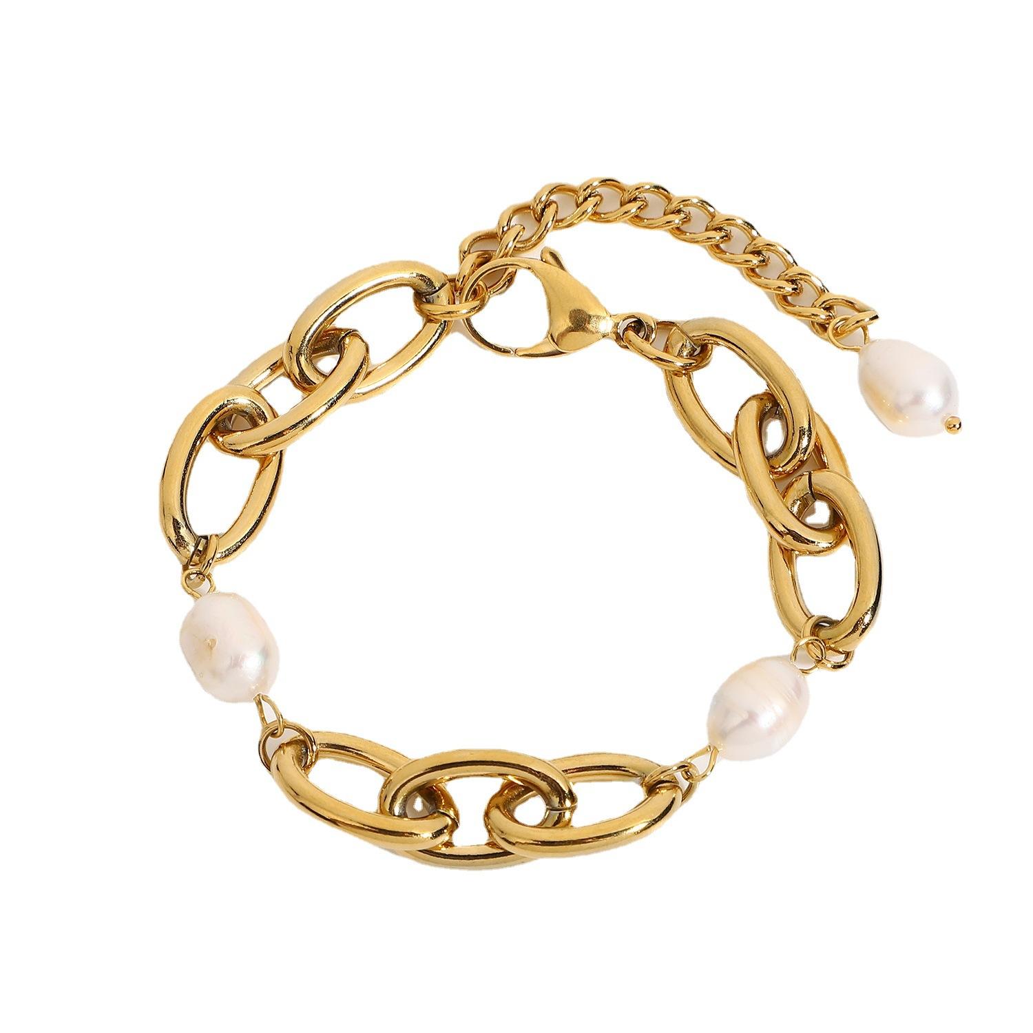 

Yori High Quality Stainless Steel Natural Pearls Bracelet Golden Wholesale Jewelry 18K PVD Plated Waterproof