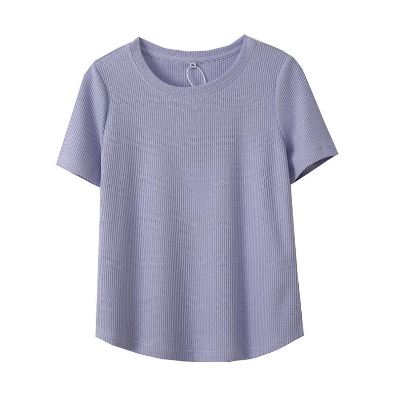 Fat Mm Basic Waffle Simple Short-sleeved T-shirt Women's Spring New Curved Pendulum Thin Top 132069