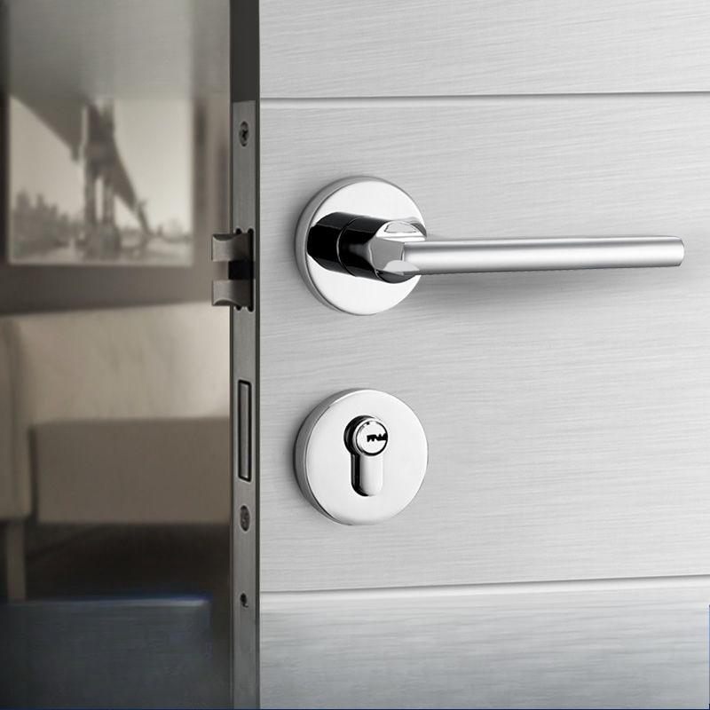 Bright Silver Indoor Silent Door Lock Nordic Light Luxury Bedroom Split Door Handle Lock