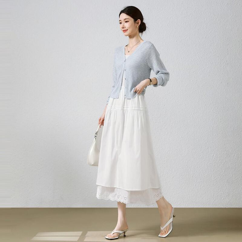 Demana Cotton Poplin Lace Midi A-line Skirt