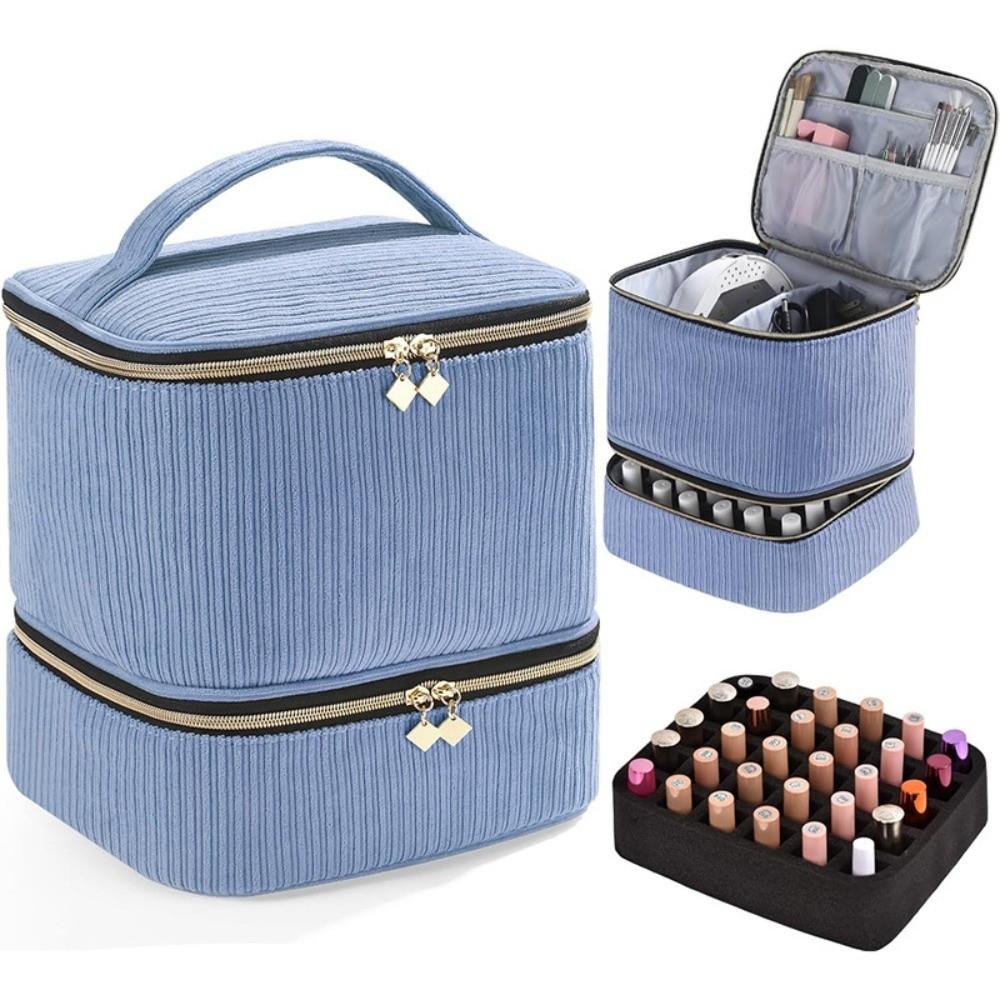 Double Layer Nail Polish Organizer Bag Large Capacity 30 Grids Essential Oil Storage Bag Handheld Makeup Bag Nail Care Tool