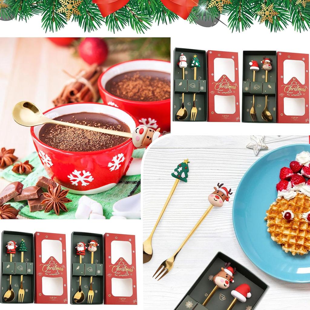 20Sets Christmas Spoon Set Cute Christmas Gift Cutlery Two Sets Father Christmas Doll Dessert Spoon Cutlery Set Christmas