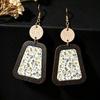 Bohemian Floral Print Retro Wooden Teardrop Earrings
