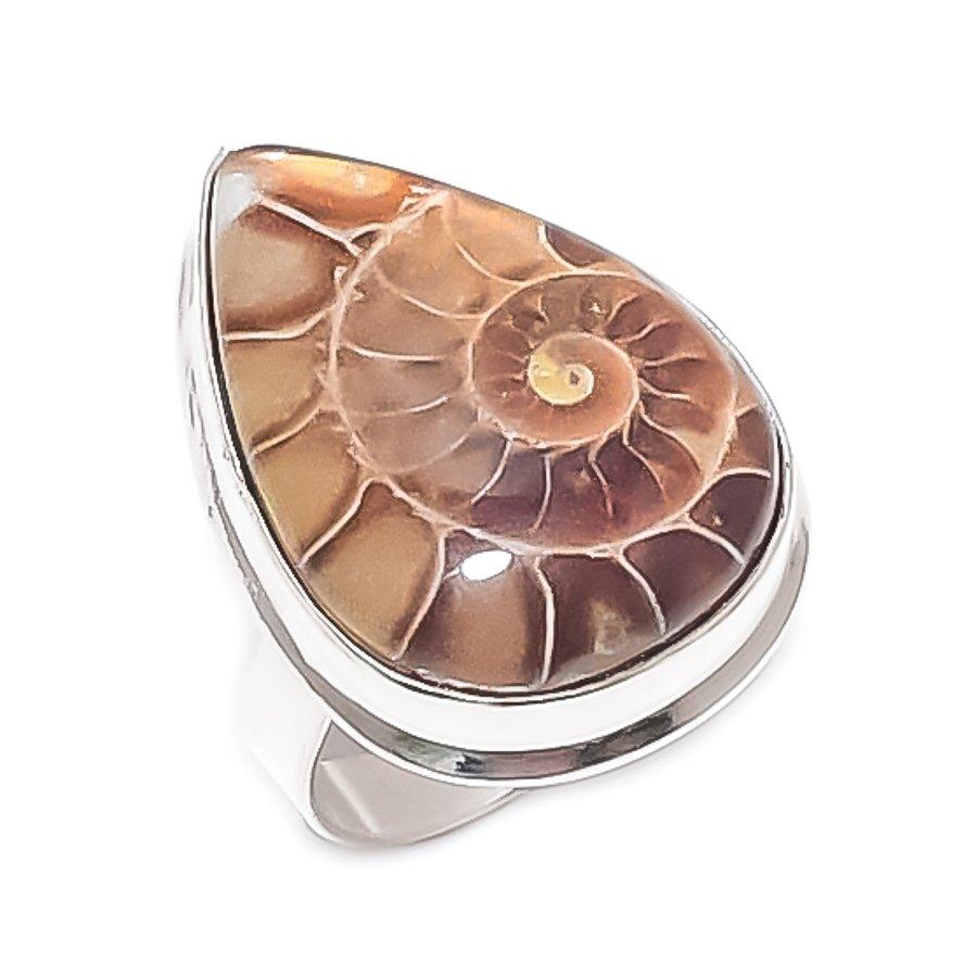 

Натуральный ископаемый аммонит драгоценный камень 925 стерлинговое серебро ювелирное кольцо размер 8 o0w00