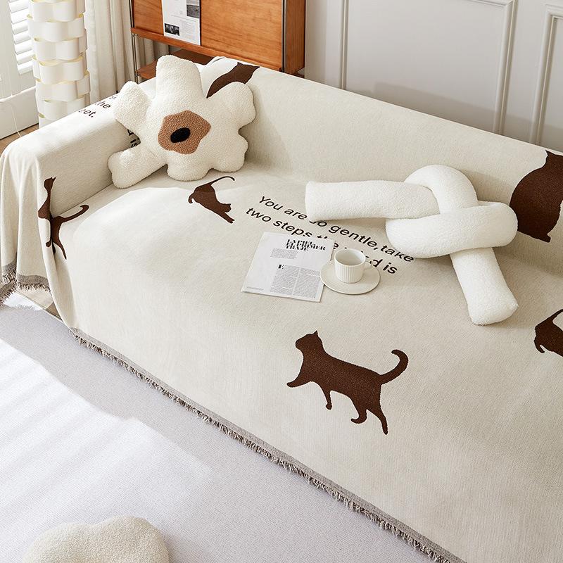 Chenille Sofa Cover Tassel Throw Blanket Universal Four Seasons Dust Anti-cat Scratch Protection Cover Sofa Blanket Carpet