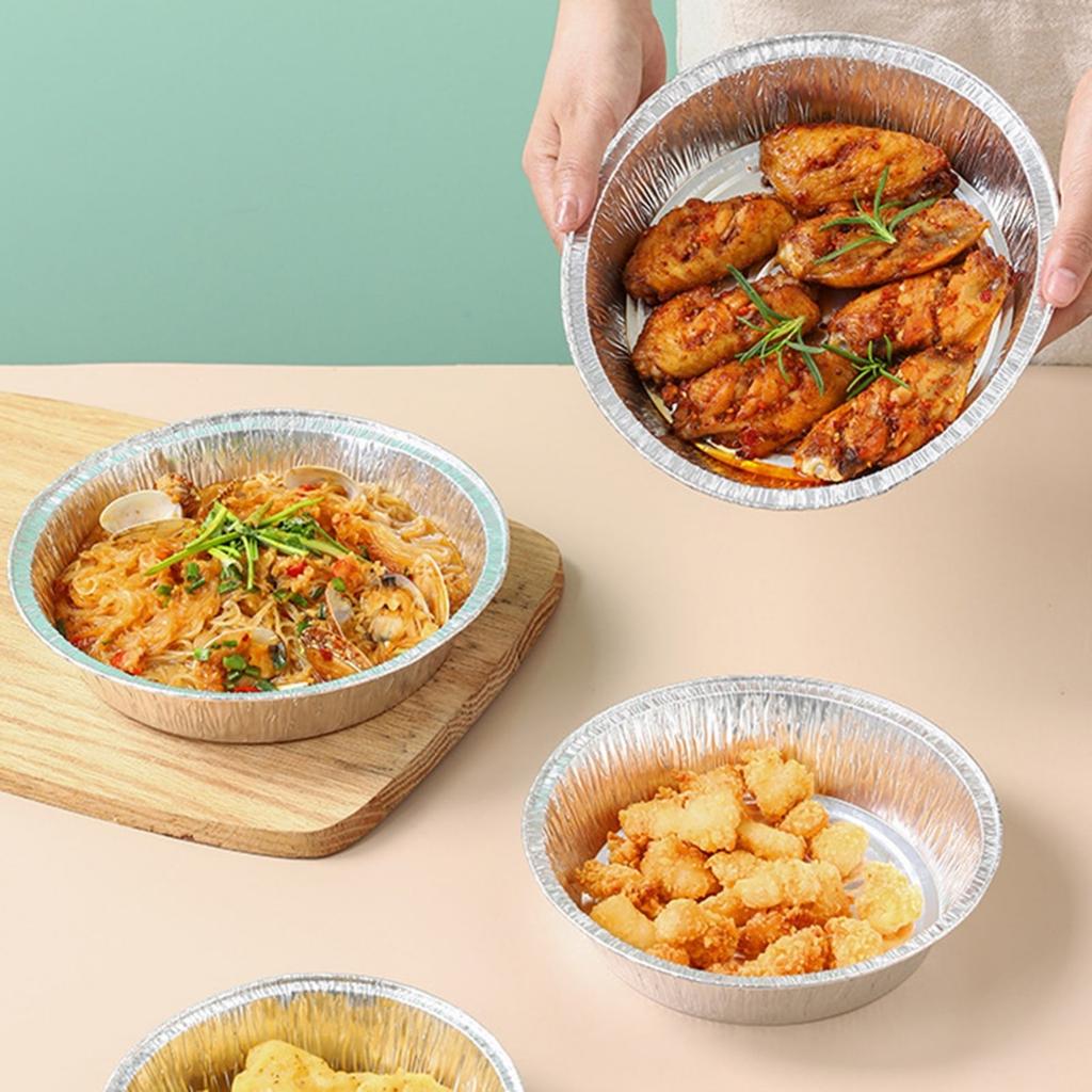 7in Round Foil Pans Disposable Aluminum Freezer And Oven Safe - For Baking, Cooking, Storing, Roasting And Reheating, Pack Of 10