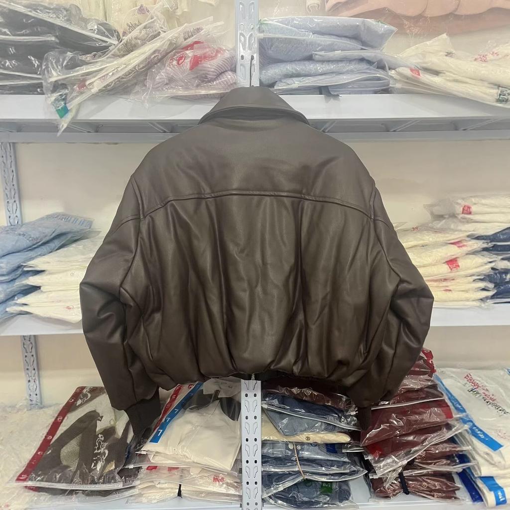 Popular European and American style women's clothing new bread cotton leather jacket protein leather thickened warm short leather cotton coat