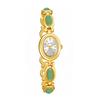 Women Retro Green Jade Gemstone Bracelet Watch, Vintage Oval Quartz Ladies Dress Wrist Watch with Gold Alloy Jewelry Strap
