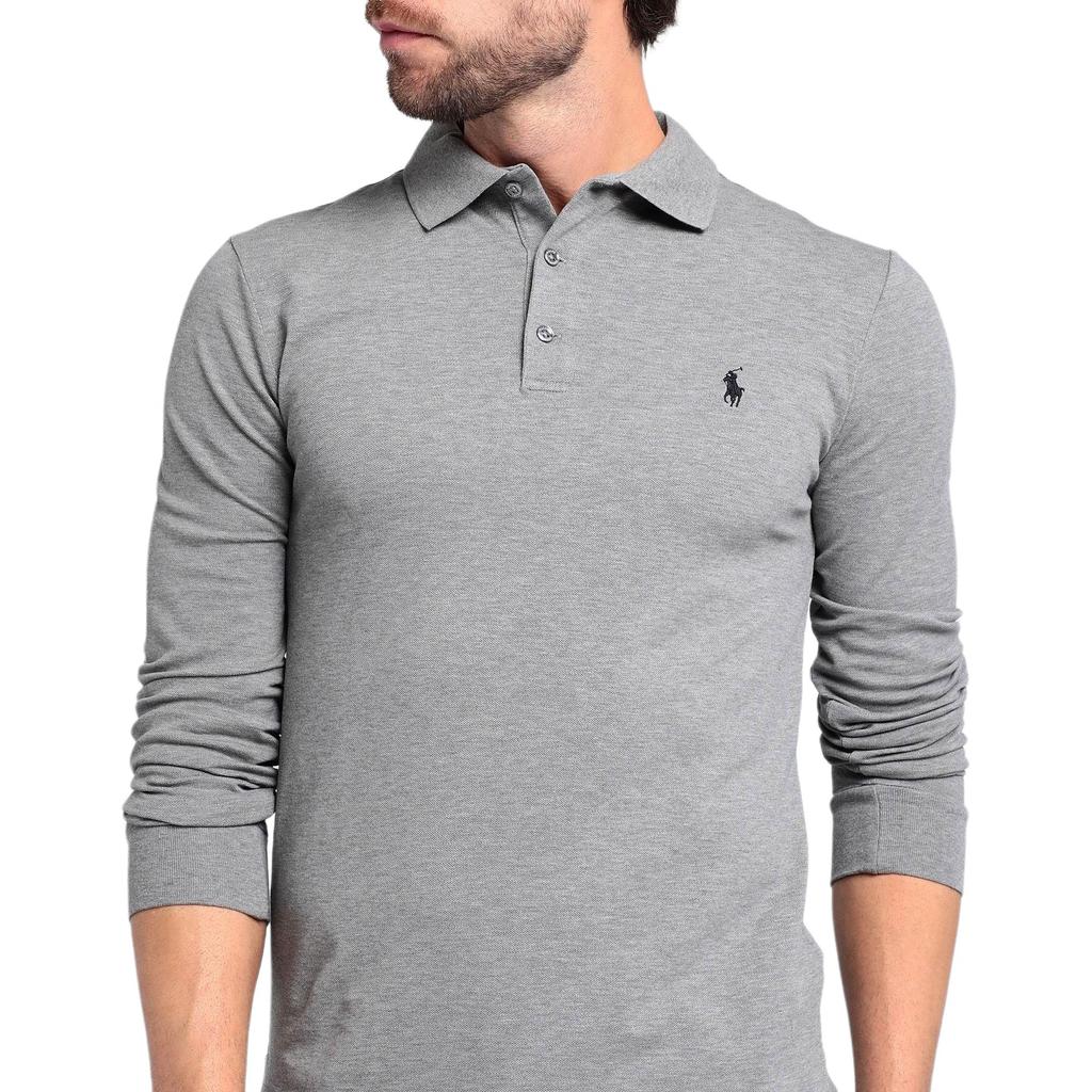 Polo Ralph Lauren SS22 Solid Color Small Pony Embroidered Long Sleeve Polo Shirt Men Tops Light-Gray 710720846-008