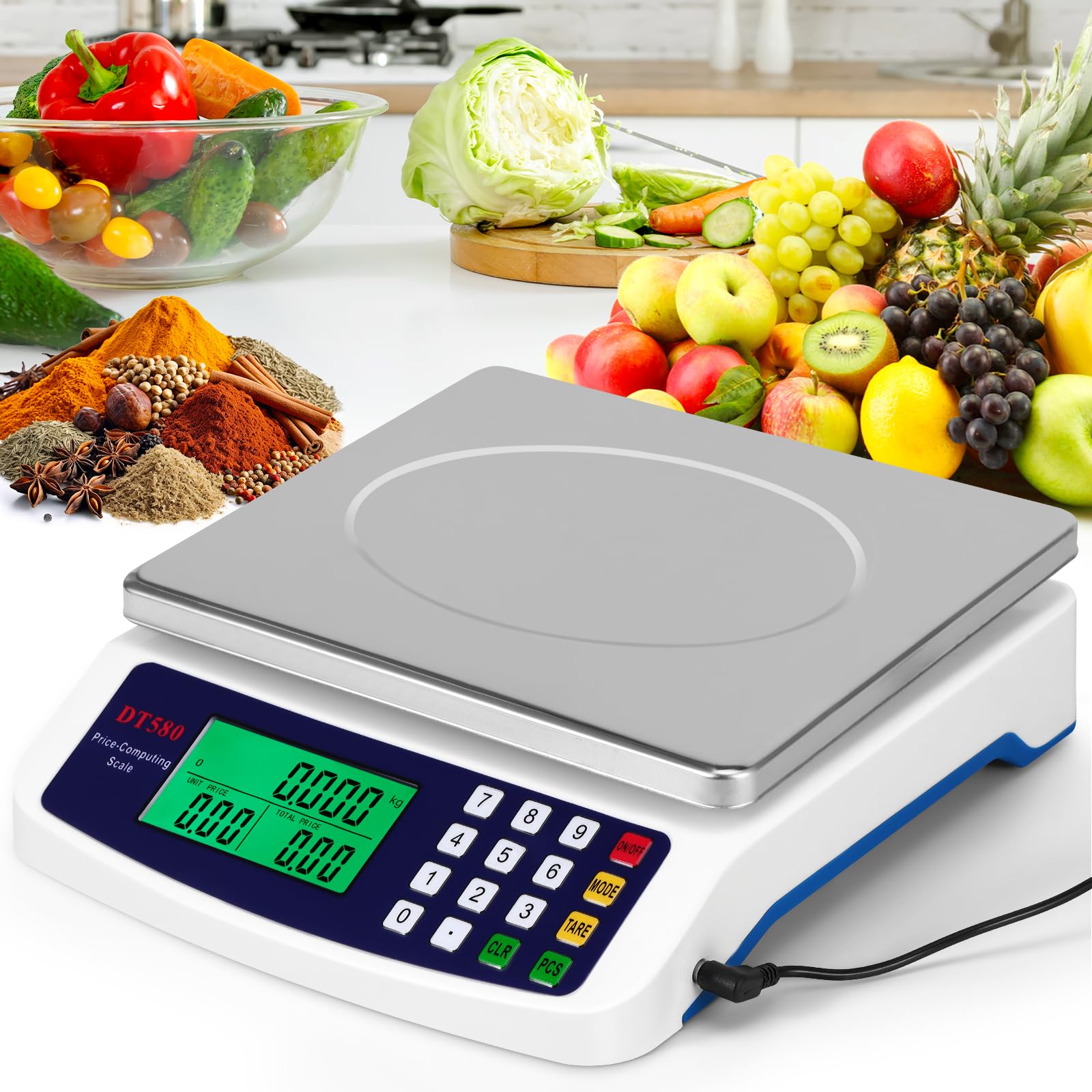 

66lb/30kg Large Digital Kitchen Scale With LCD Display and Bread Scale Tare,Stainless Steel Platform,Food Weighing Scales For Store, Kitchen, белый