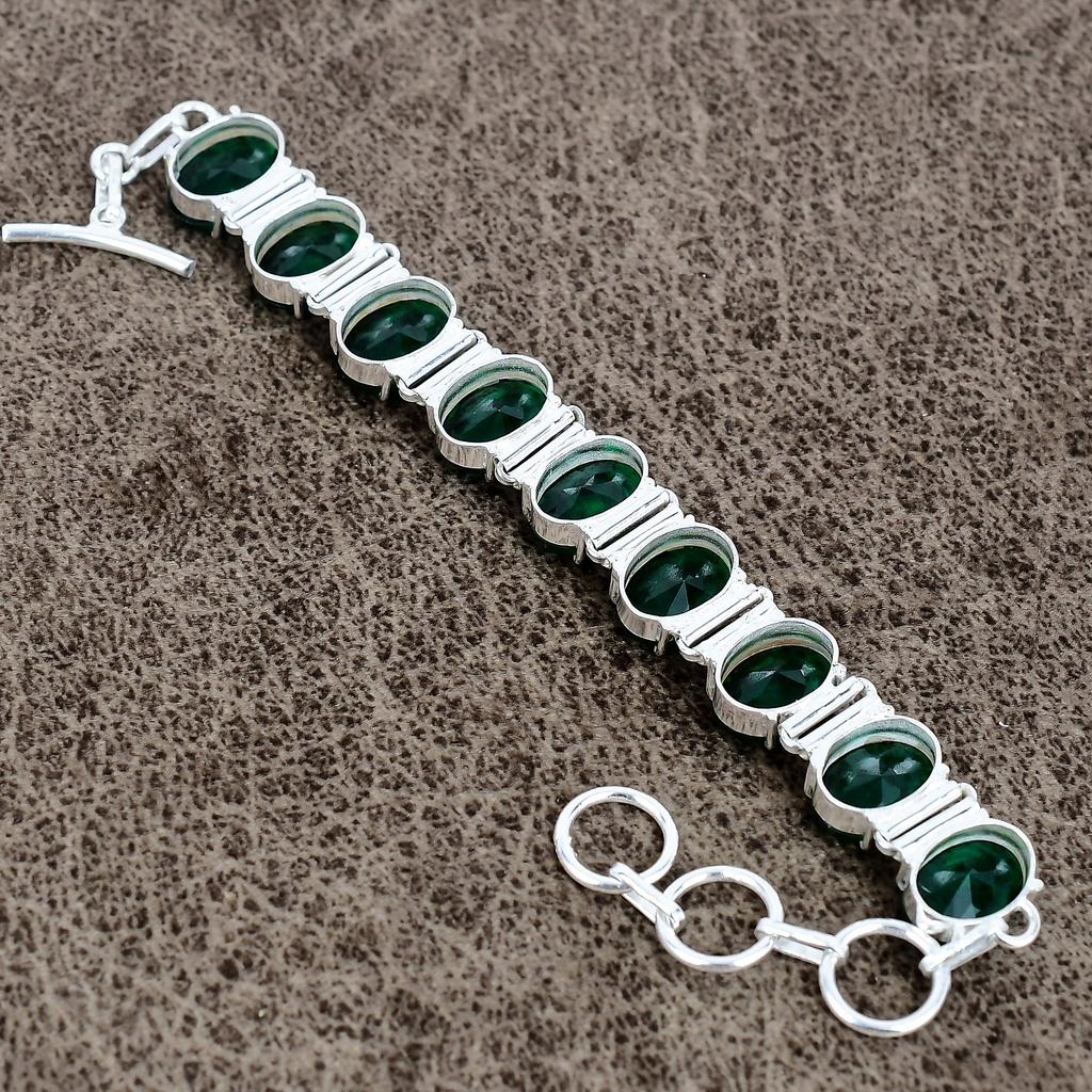 Chromdiopsid Edelstein Handgefertigt 925 Sterling Silber Armband 7-8" KKG-137