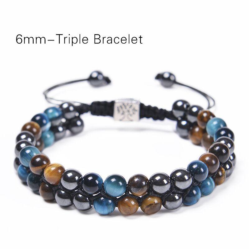 Stone Bracelet Men Women Healing Natural Stone Hematite Black Onyx Double Row Bracelet Adjustable Yoga Beads
