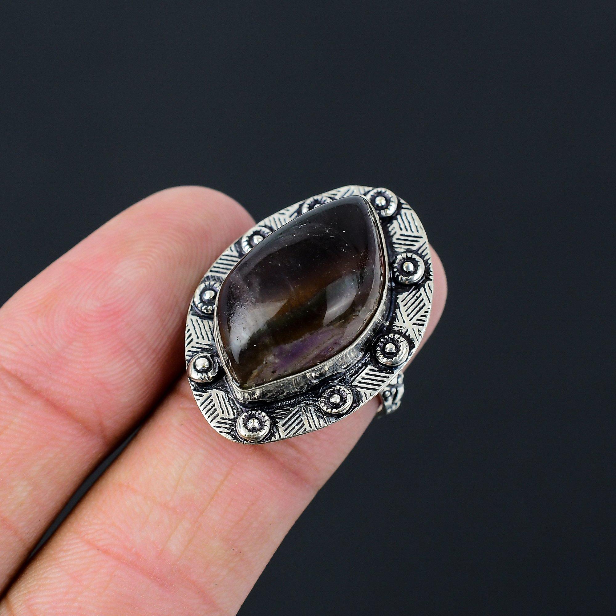 Sisters Day Sale 925 Silver Marquise Multi Fluorite Stone Mother Boho Ring US 7 7