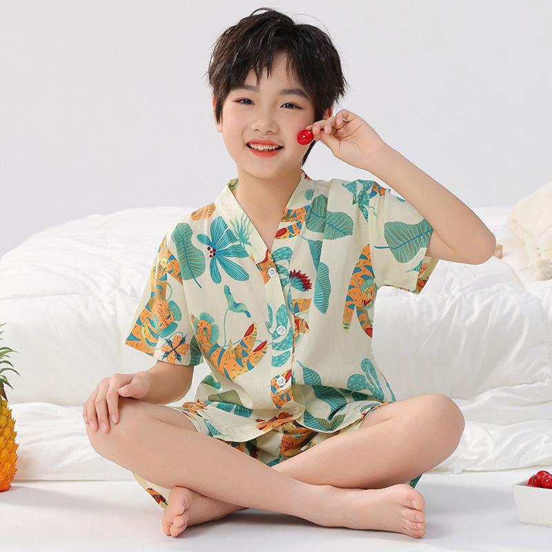 Kids' Thin Cotton Silk Summer Pajamas Set for Boys & Girls - Home Wear for Middle & Older Children
