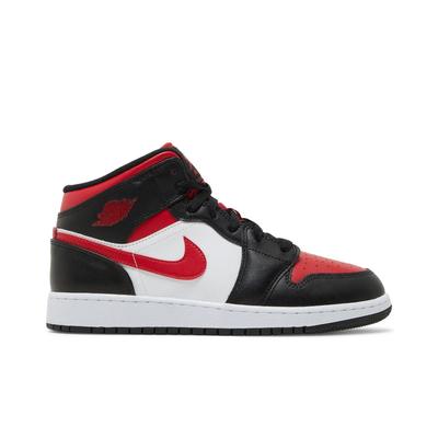 Air 1 Mid Grade School 'Black Fire Red' (Unisex) Black / Fire Red / White Kids' Basketball Shoes 554725 079