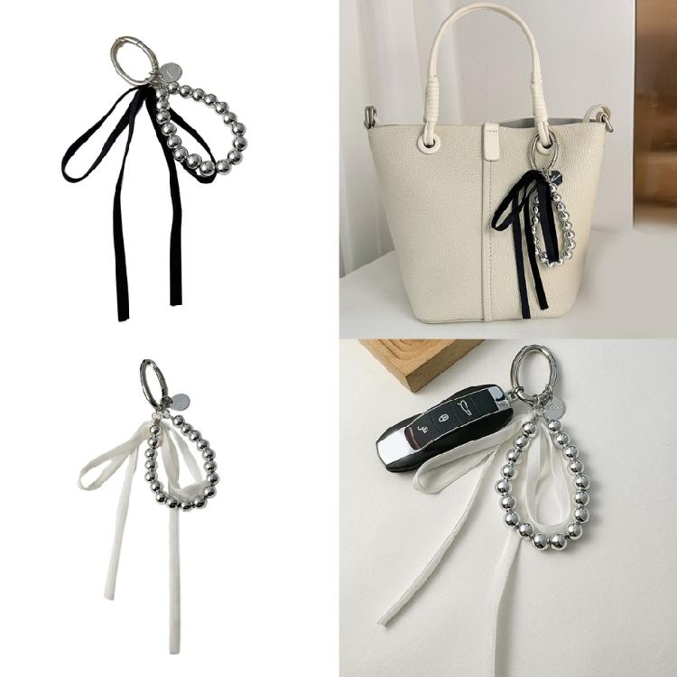 Dynamic Ribbon Decoration Bowknot Keychain Charm Pendant with Heart Accent for Enhancing Bags and Phones Wallet