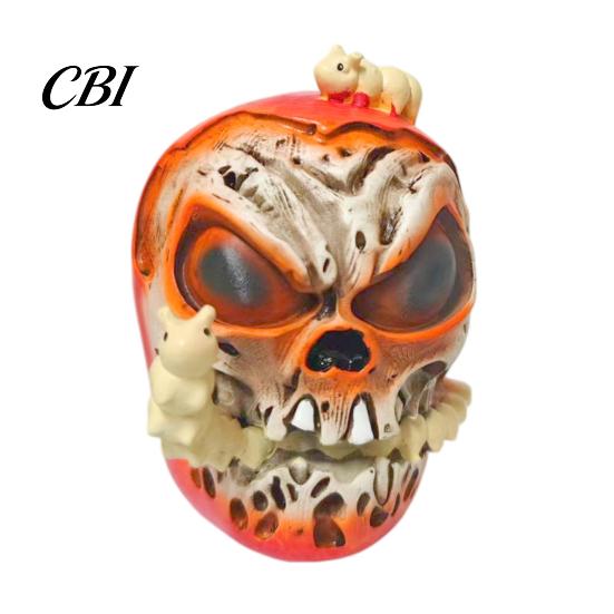 Unique Halloween Gift for Collectors Skull Apples Resin Statue, Gothic Spooky Decor with Niche Horror Collection Pieces Worm, Prop Party Haunted