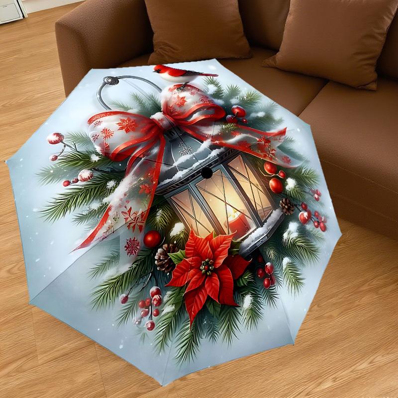 1PC Christmas Lantern BirdAutomatic Open/Close Umbrella with Windproof, 8-Rib Sturdy Canopy, Durable Ribs, Fashionable Design, Outdoor Accessory, Fun