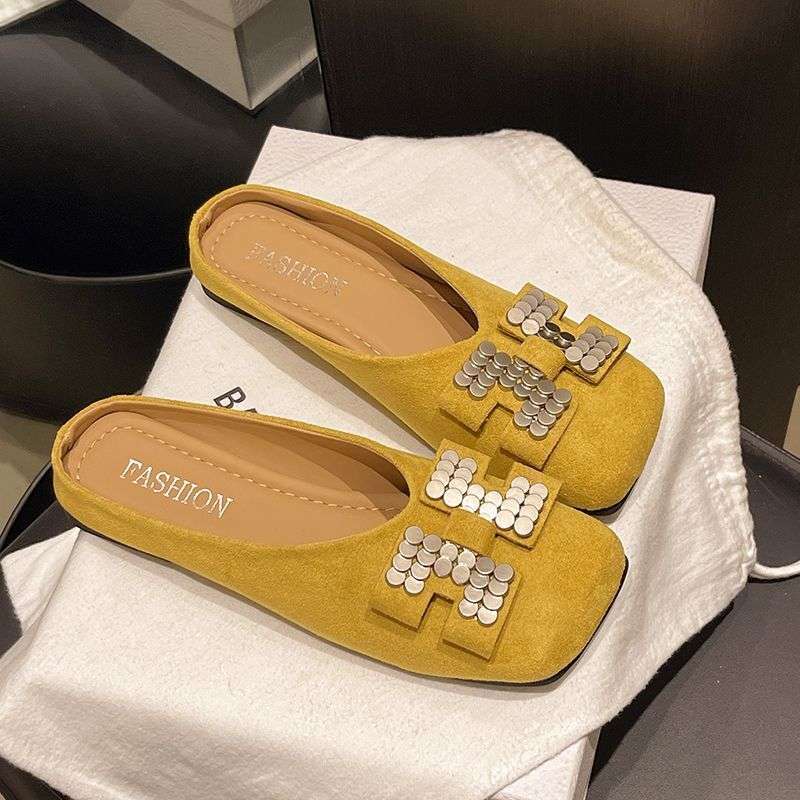 

Модные металлические балетки с квадратным носком, женские тапочки, женские сандалии, новая модная обувь-слайдеры на распродаже, шикарные элегантные туфли по низкой цене, акция, мюли 35 жёлтый