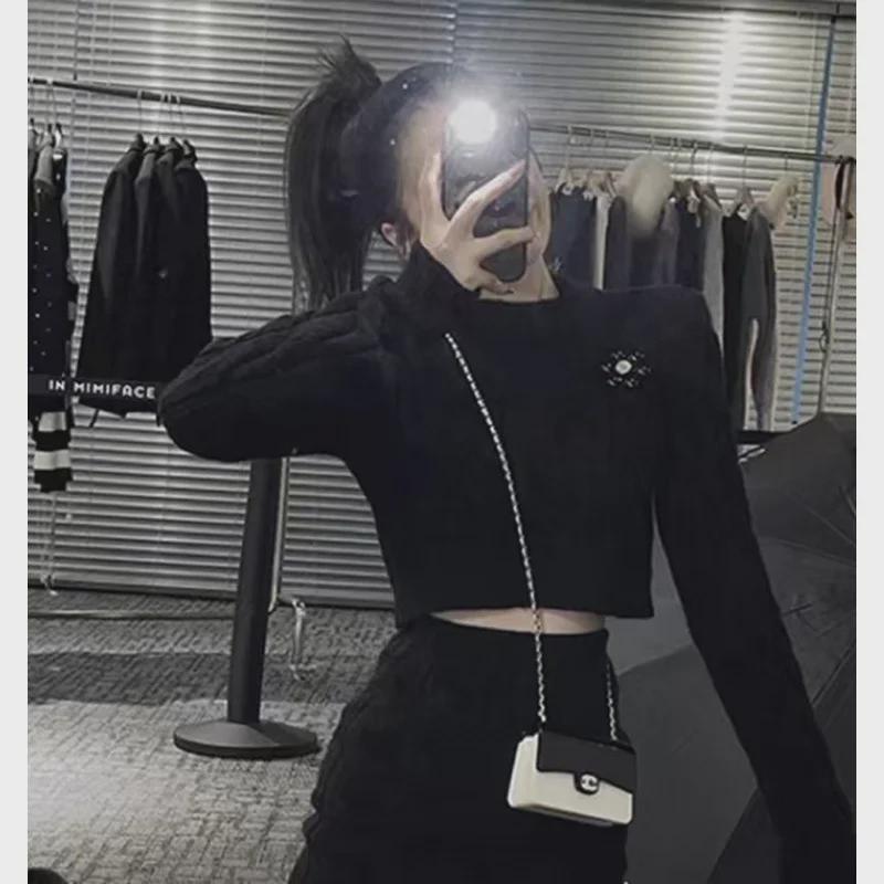 Women's Cable Knit Sweater & Skirt Set - Slim Fit Long Sleeve Top with High Waist Short Skirt