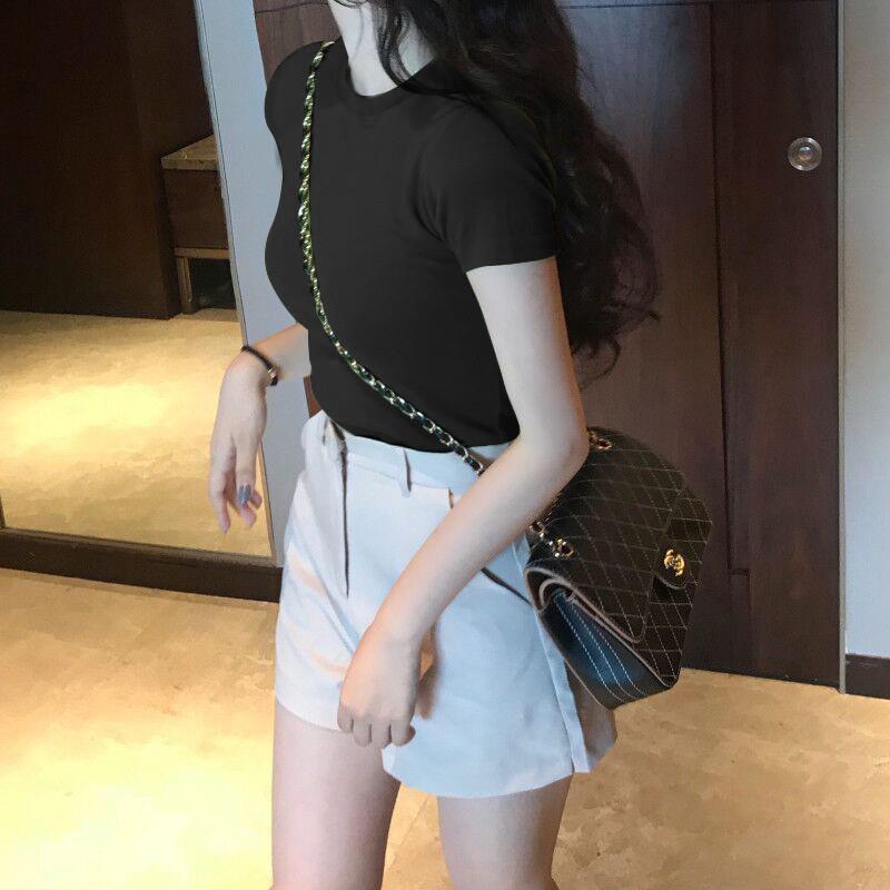 

Женская летняя футболка приталенного кроя в корейском стиле, однотонная, с круглым вырезом, 2025 L чёрный