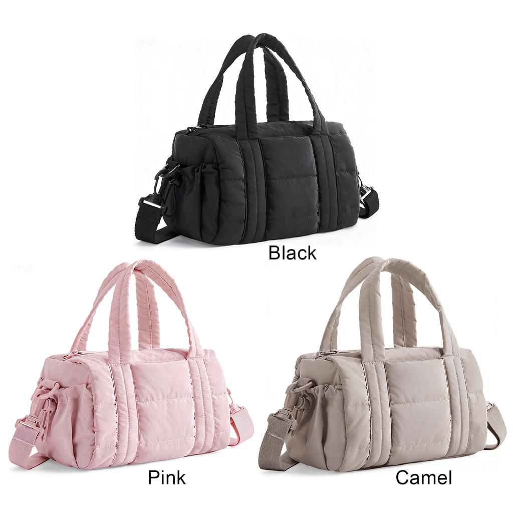 Women Nylon Quilted Duffle Bag with Adjustable Strap Crossbody Bags for Sports Travel