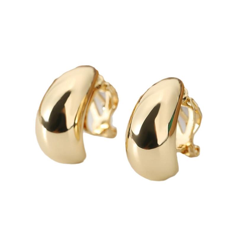 European American Fashion New Earring French Light Luxury Women Water Droplet Shaped Ear Clip High-end Feeling Simple Smooth